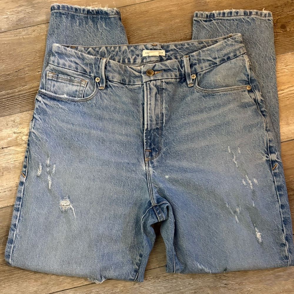 Good American High Rise Straight Ankle Jeans Distressed Light Wash 8/29 - Picture 4 of 6